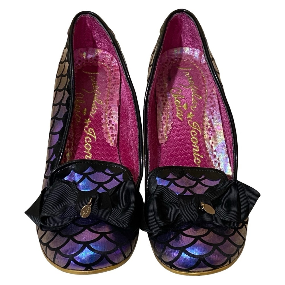Irregular Choice Iconic Iridescent Purple Blue Black Mermaid Bow Heels - Picture 2 of 9